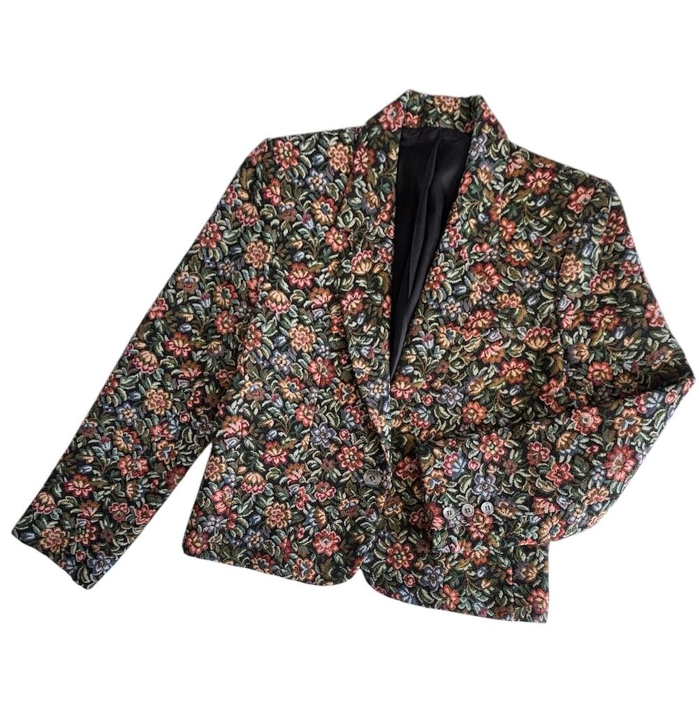 American Vintage Elliot Andrews Floral Tapestry Blazer Jacket Women’s 12 Black
